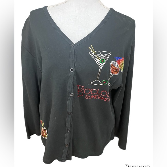 Aces Design  Its 5 Oclock Somewhere Button Up Top Cardigan Size L 1 Bead Missing - Picture 1 of 5